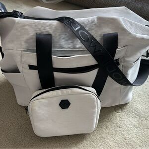 Modiv Brand White Duffel Bag with Detachable Pouch and Black Strap